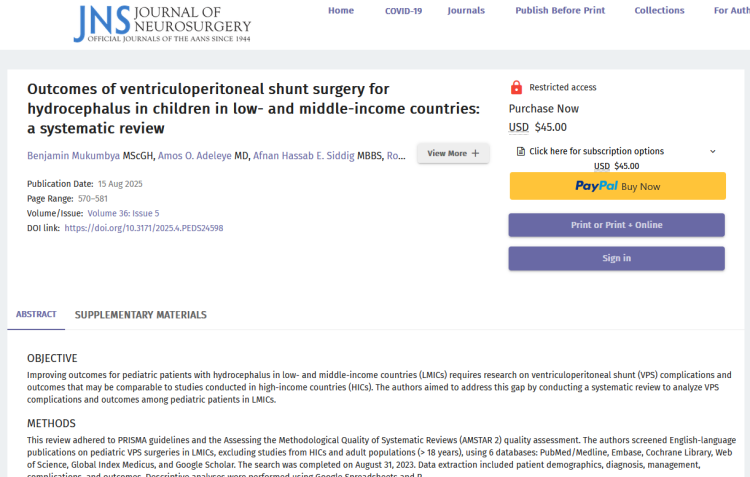 Outcomes of Ventriculoperitoneal Shunt Surgery for Hydrocephalus in Children in Low- And Middle-Income Countries: A Systematic Review