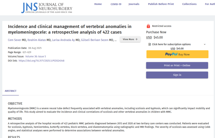 Incidence and Clinical Management of Vertebral Anomalies in Myelomeningocele: A Retrospective Analysis of 422 Cases