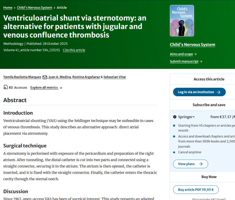 Ventriculoatrial Shunt Via Sternotomy: An Alternative For Patients with Jugular and Venous Confluence Thrombosis