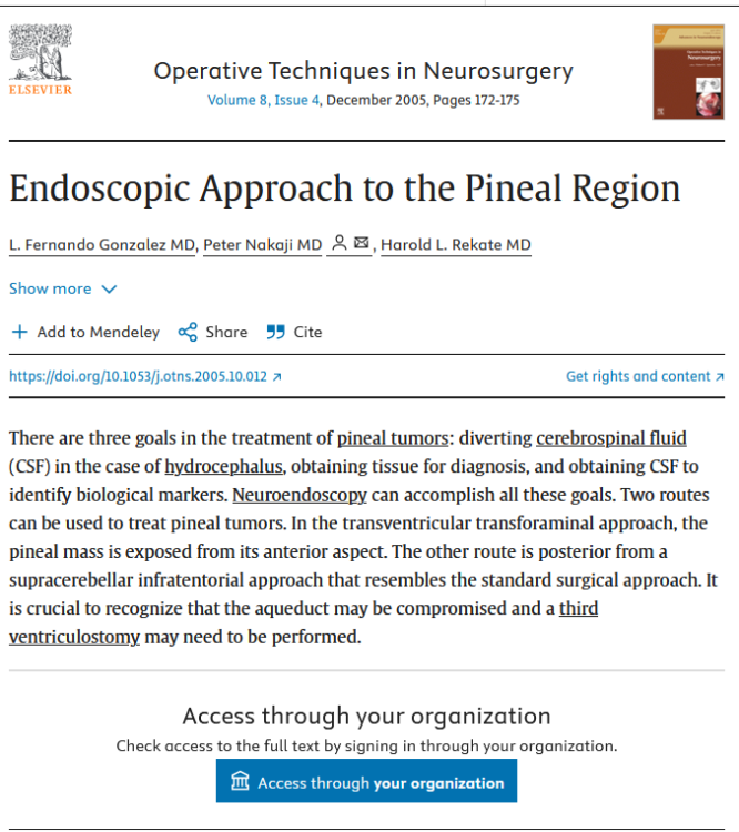 Endoscopic Approach to the Pineal Region