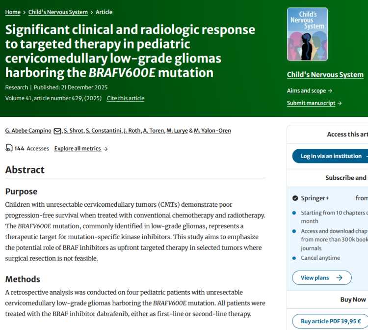 Significant Clinical and Radiologic Response to Targeted Therapy in Pediatric Cervicomedullary Low-Grade Gliomas Harboring the BRAFV600E Mutation