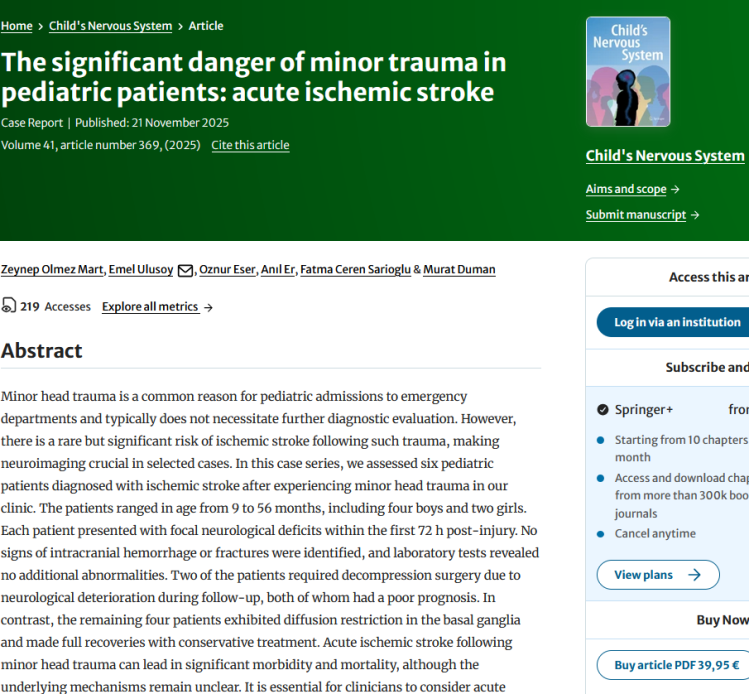The Significant Danger of Minor Trauma in Pediatric Patients: Acute Ischemic Stroke