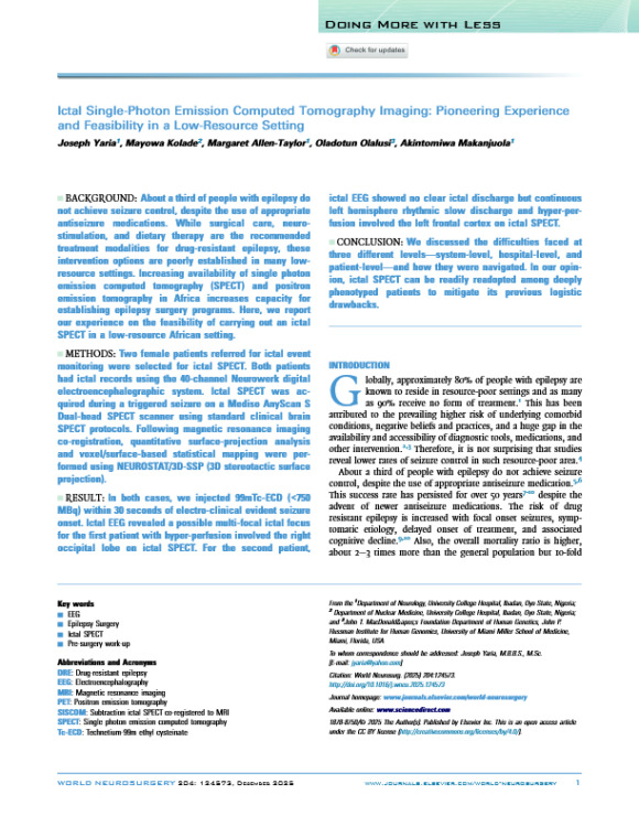 Ictal Single-Photon Emission Computed Tomography Imaging: Pioneering Experience and Feasibility in a Low-Resource Setting