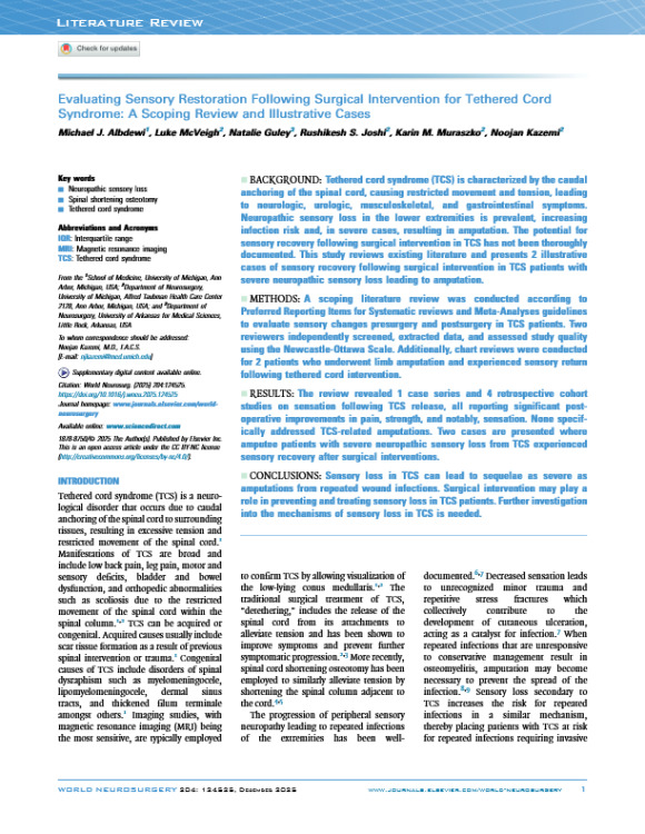 Evaluating Sensory Restoration Following Surgical Intervention for Tethered Cord Syndrome: A Scoping Review and Illustrative Cases