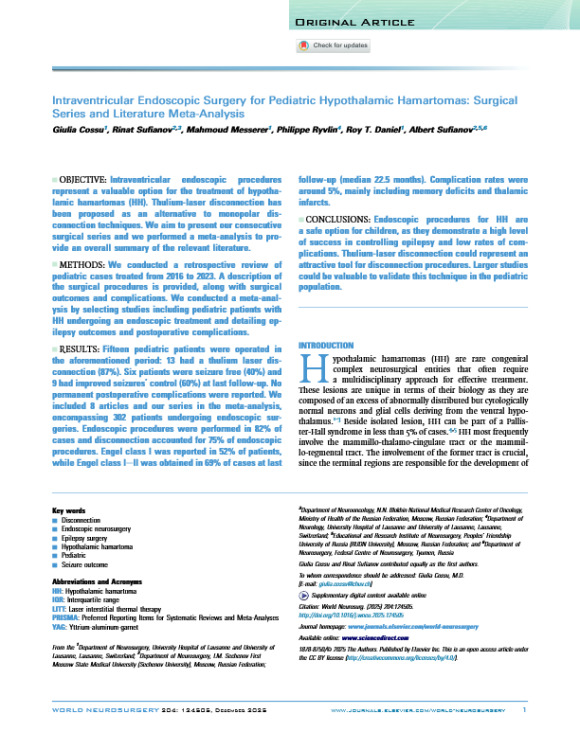 Intraventricular Endoscopic Surgery for Pediatric Hypothalamic Hamartomas: Surgical Series and Literature Meta-Analysis