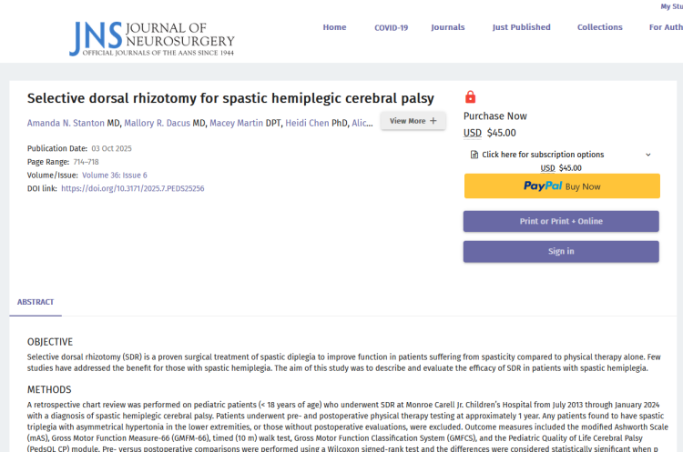 Selective Dorsal Rhizotomy for Spastic Hemiplegic Cerebral Palsy