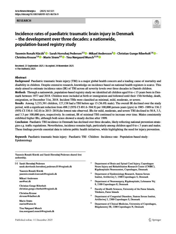 Incidence Rates of Paediatric Traumatic Brain Injury in Denmark – The Development Over Three Decades: A Nationwide, Population-Based Registry Study