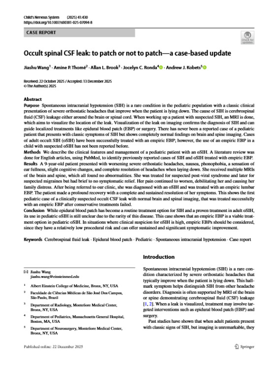Occult Spinal CSF Leak: To Patch or Not to Patch—A Case-Based Update