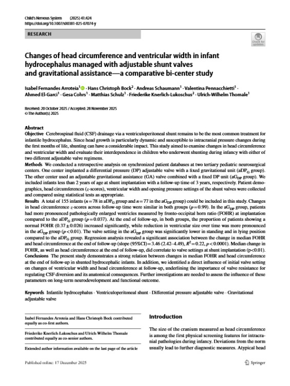 Changes of Head Circumference and Ventricular Width in Infant Hydrocephalus Managed with Adjustable Shunt Valves and Gravitational Assistance—A Comparative Bi-Center Study