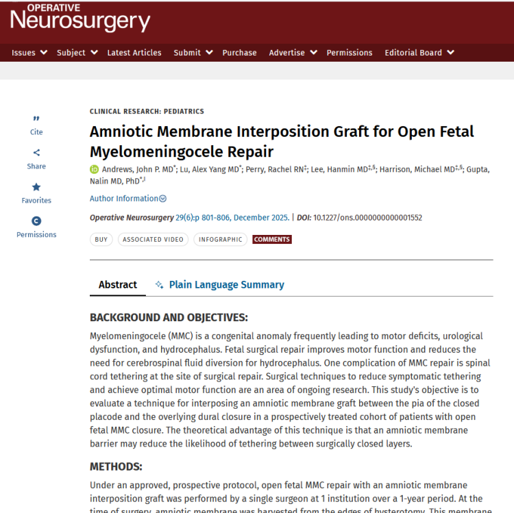 Amniotic Membrane Interposition Graft for Open Fetal Myelomeningocele Repair