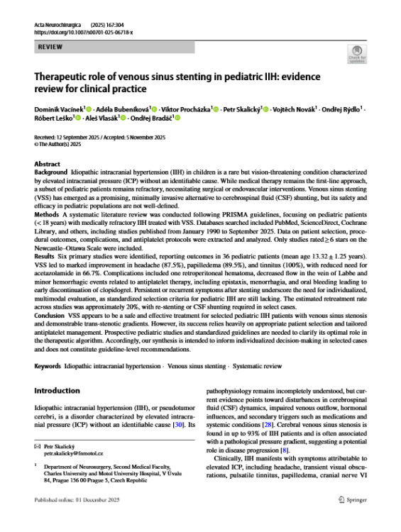 Therapeutic Role of Venous Sinus Stenting in Pediatric IIH: Evidence Review for Clinical Practice