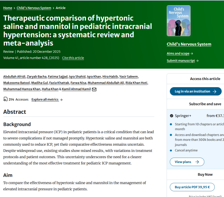 Therapeutic Comparison of Hypertonic Saline and Mannitol in Pediatric Intracranial Hypertension: A Systematic Review and Meta-Analysis