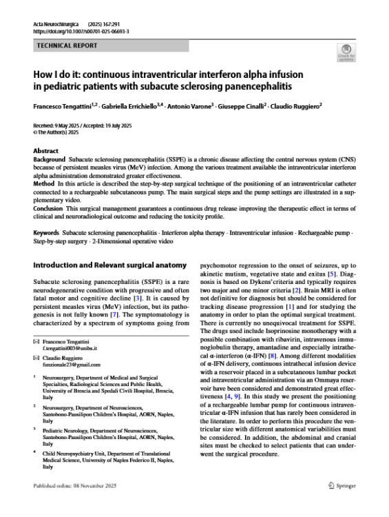 How I Do It: Continuous Intraventricular Interferon Alpha Infusion in Pediatric Patients with Subacute Sclerosing Panencephalitis