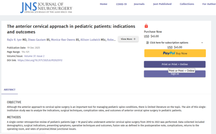 The Anterior Cervical Approach in Pediatric Patients: Indications and Outcomes