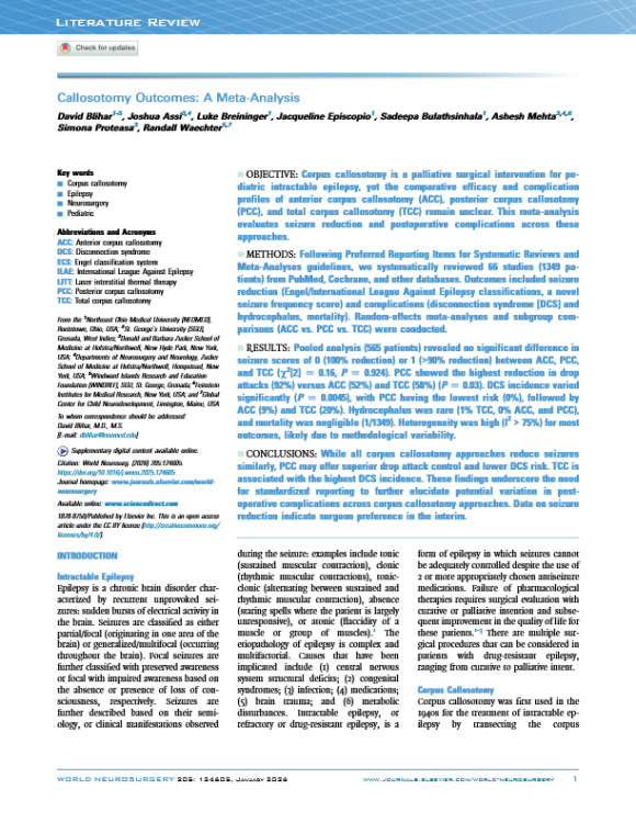 Callosotomy Outcomes: A Meta-Analysis