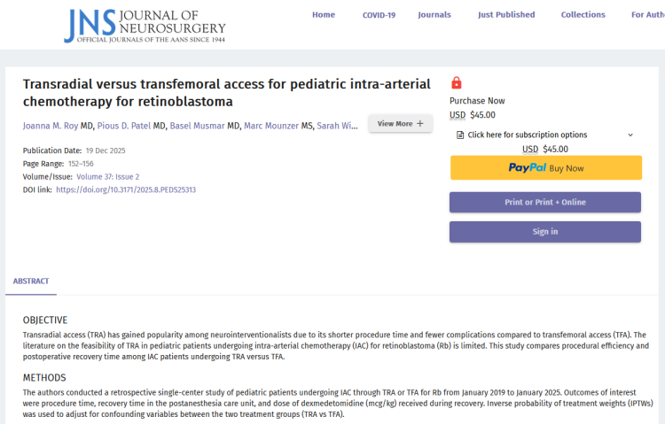 Transradial Versus Transfemoral Access for Pediatric Intra-Arterial Chemotherapy for Retinoblastoma
