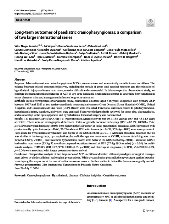 Long-Term Outcomes of Paediatric Craniopharyngiomas: A Comparison of Two Large International Series