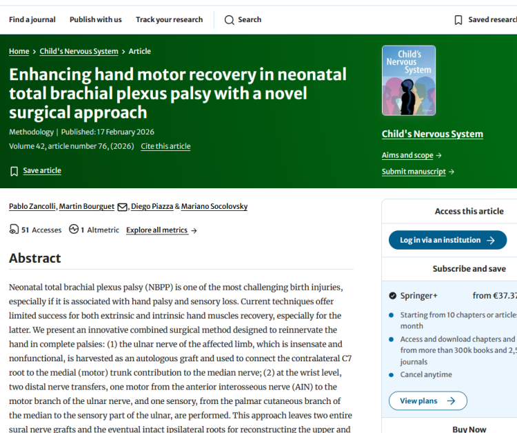 Enhancing Hand Motor Recovery in Neonatal Total Brachial Plexus Palsy with a Novel Surgical Approach