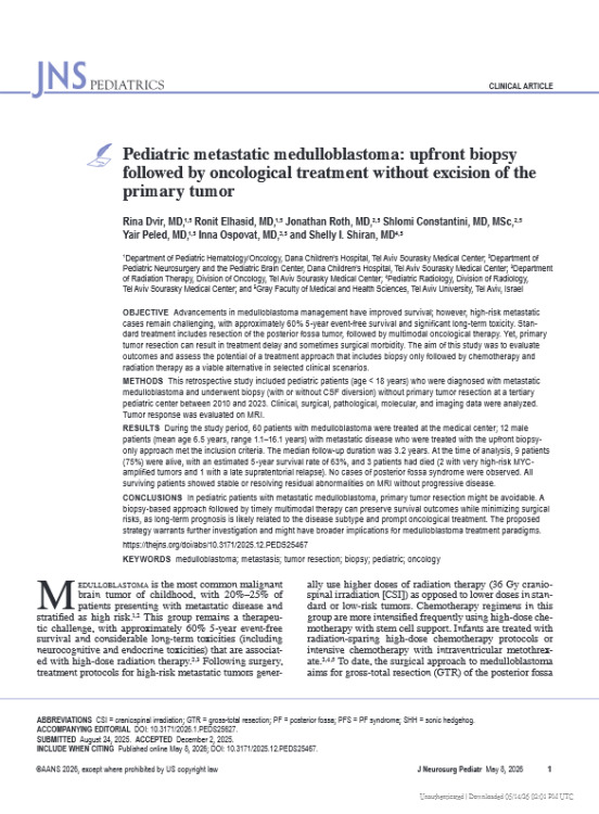 Pediatric Metastatic Medulloblastoma: Upfront Biopsy Followed by Oncological Treatment Without Excision of the Primary Tumor