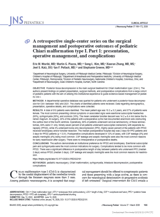 A Retrospective Single-Center Series on the Surgical Management and Postoperative Outcomes of Pediatric Chiari Malformation Type I. Part 1: Presentation, Operative Management, and Complications