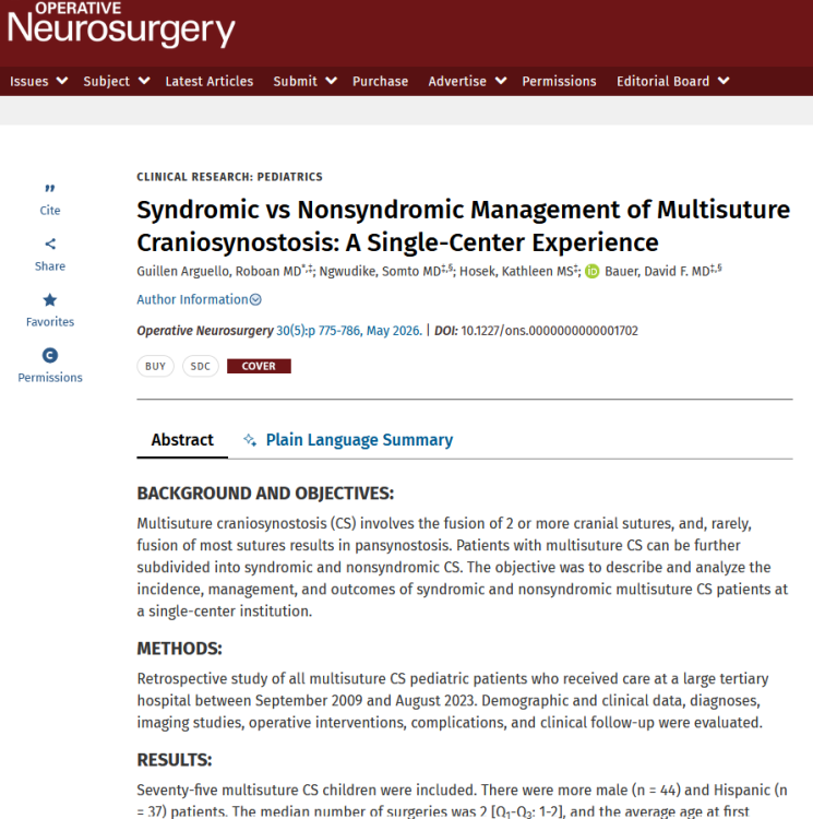 Syndromic vs Nonsyndromic Management of Multisuture Craniosynostosis: A Single-Center Experience