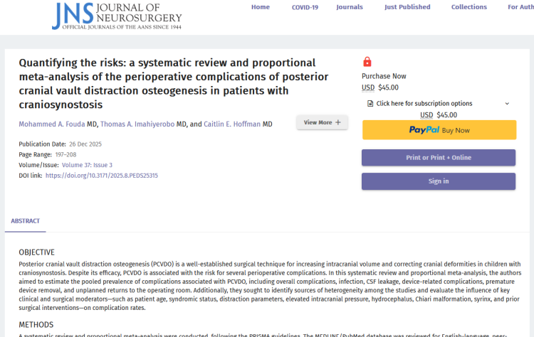 Quantifying the Risks: A Systematic Review and Proportional Meta-Analysis of the Perioperative Complications of Posterior Cranial Vault Distraction Osteogenesis in Patients with Craniosynostosis