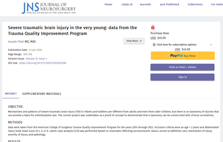 Severe Traumatic Brain Injury in the Very Young: Data from the Trauma Quality Improvement Program