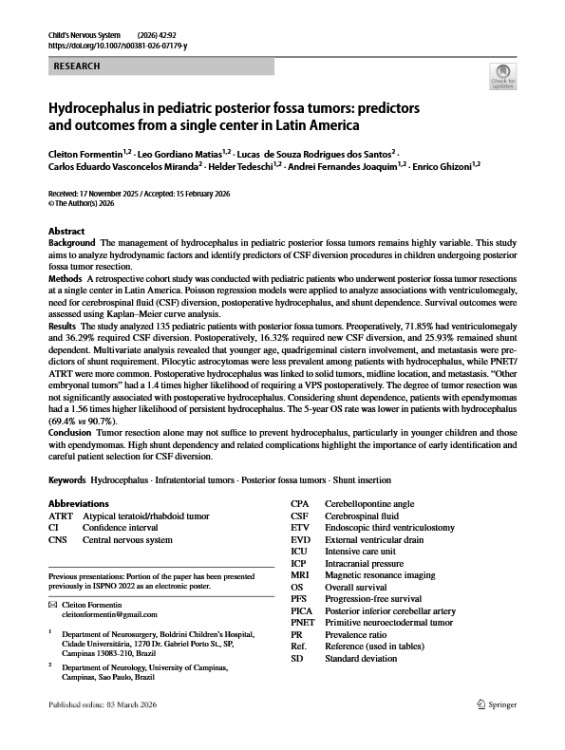 Hydrocephalus in Pediatric Posterior Fossa Tumors: Predictors and Outcomes from a Single Center in Latin America