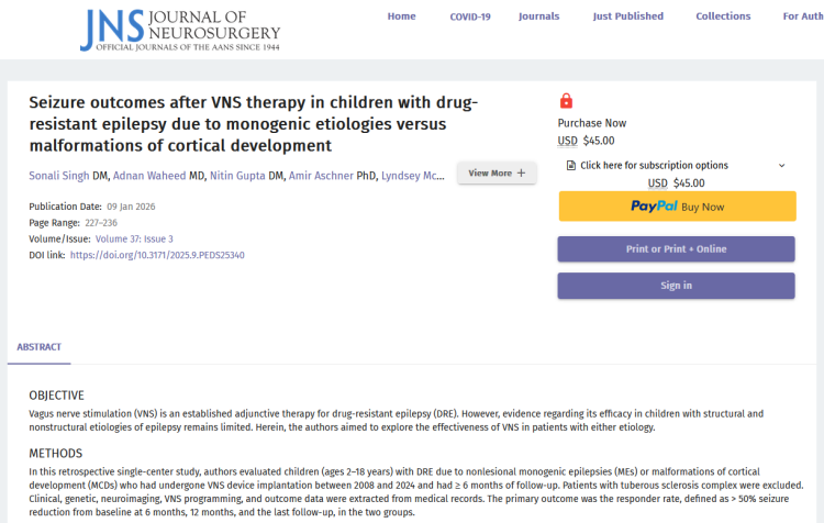 Seizure Outcomes After VNS Therapy in Children with Drug-Resistant Epilepsy Due to Monogenic Etiologies Versus Malformations of Cortical Development