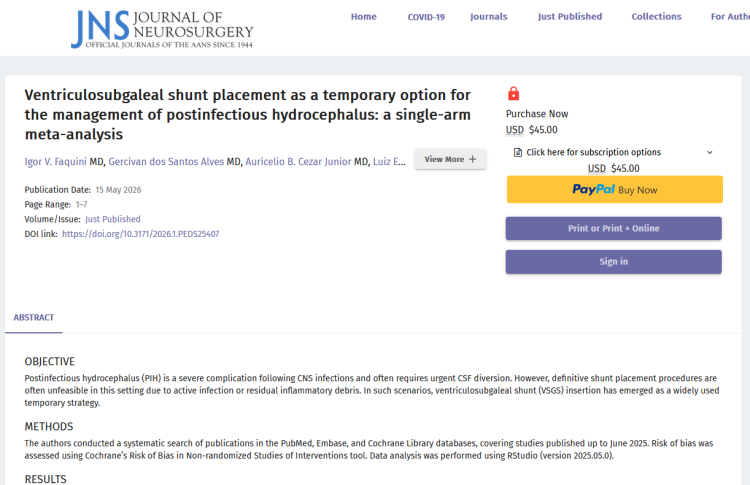 Ventriculosubgaleal Shunt Placement as a Temporary Option for the Management of Postinfectious Hydrocephalus: A Single-Arm Meta-Analysis