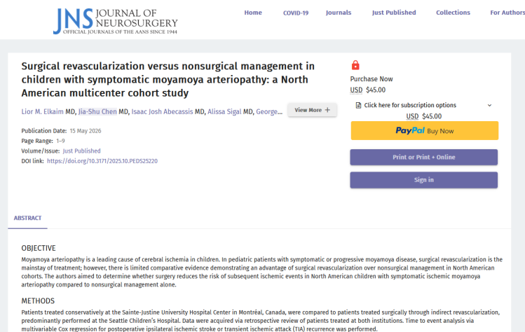Surgical Revascularization Versus Nonsurgical Management in Children with Symptomatic Moyamoya Arteriopathy: A North American Multicenter Cohort Study