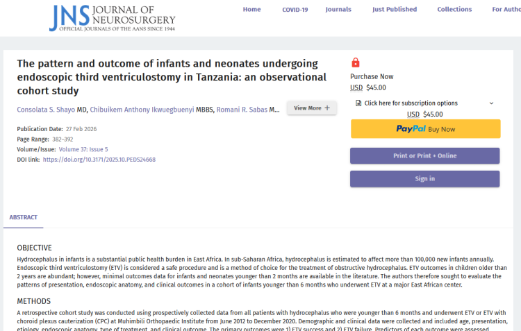 The Pattern and Outcome of Infants and Neonates Undergoing Endoscopic Third Ventriculostomy in Tanzania: An Observational Cohort Study