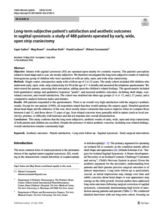 Long-Term Subjective Patient’s Satisfaction and Aesthetic Outcomes in Sagittal Synostosis: A Study of 488 Patients Operated by Early, Wide, Open Strip Craniectomy