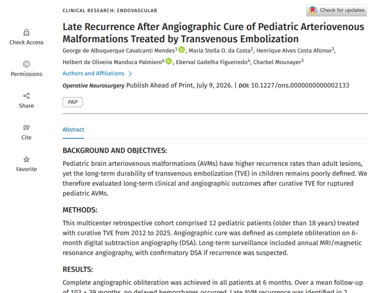 Late Recurrence After Angiographic Cure of Pediatric Arteriovenous Malformations Treated by Transvenous Embolization