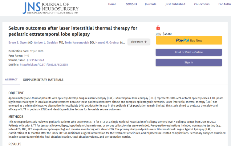 Seizure Outcomes After Laser Interstitial Thermal Therapy for Pediatric Extratemporal Lobe Epilepsy