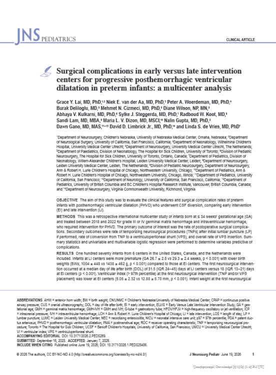 Surgical Complications in Early Versus Late Intervention Centers for Progressive Posthemorrhagic Ventricular Dilatation in Preterm Infants: A Multicenter Analysis