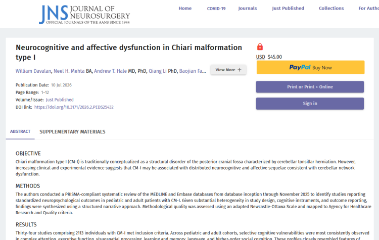 Neurocognitive and Affective Dysfunction in Chiari Malformation Type I
