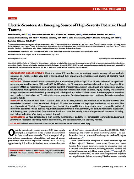 Electric-Scooters: An Emerging Source of High-Severity Pediatric Head Trauma