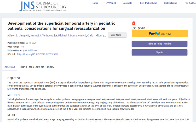 Development of the Superficial Temporal Artery in Pediatric Patients: Considerations for Surgical Revascularization