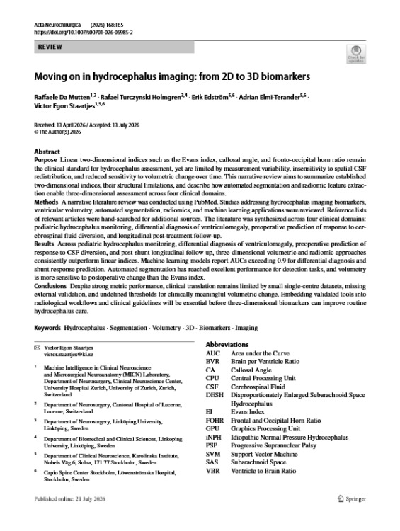 Moving On in Hydrocephalus Imaging: From 2D to 3D Biomarkers