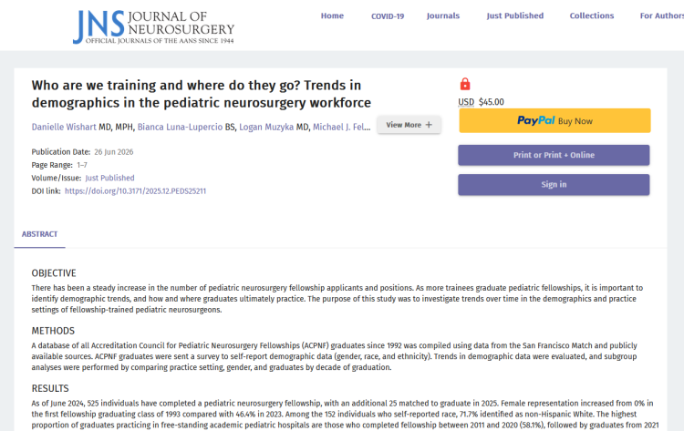 Who Are We Training and Where Do They Go? Trends in Demographics in the Pediatric Neurosurgery Workforce