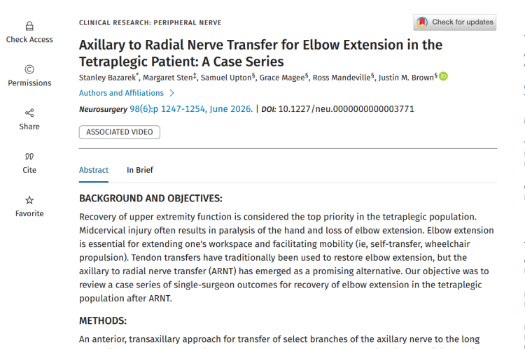 Axillary to Radial Nerve Transfer for Elbow Extension in the Tetraplegic Patient: A Case Series
