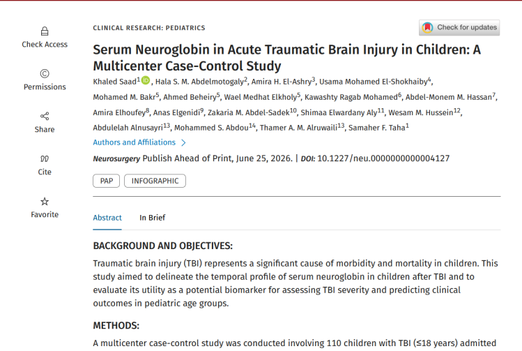 Serum Neuroglobin in Acute Traumatic Brain Injury in Children: A Multicenter Case-Control Study