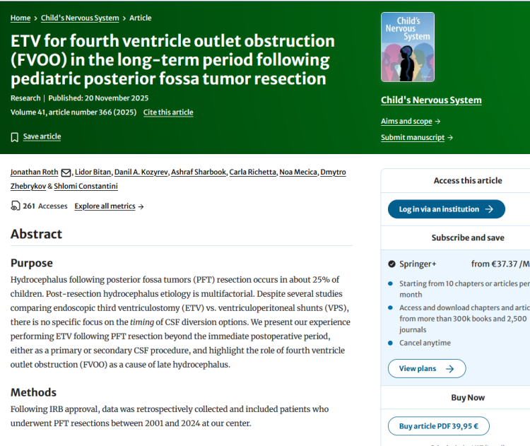 ETV for Fourth Ventricle Outlet Obstruction (FVOO) in the Long-Term Period Following Pediatric Posterior Fossa Tumor Resection